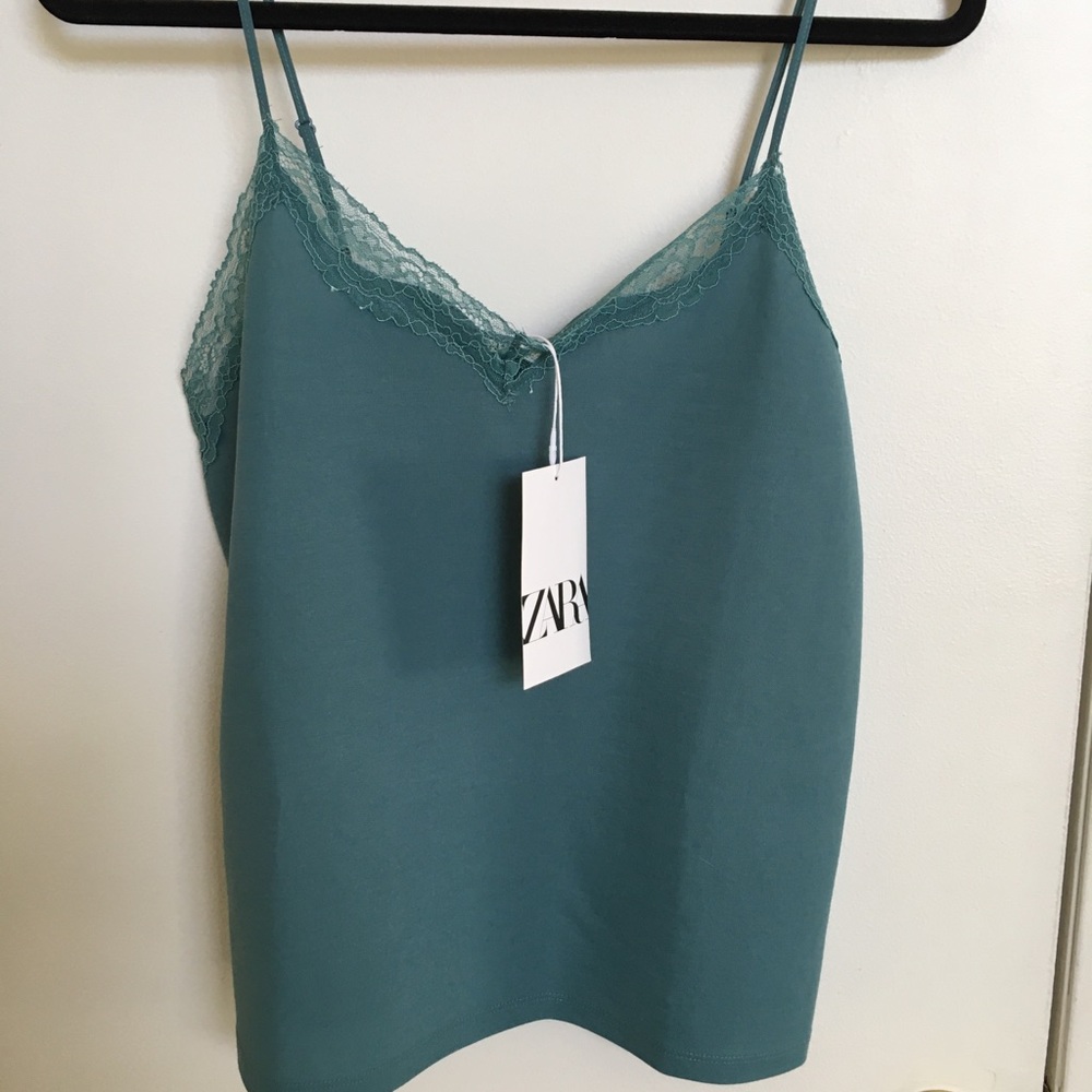 Zara- NWT Lace trim cami soft aqua/blue